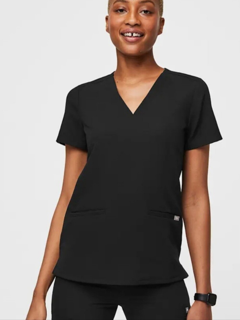 Figs Casma Scrub Top Black V-neckline Short Sleeve 3 Pocket FW1100 Size XL